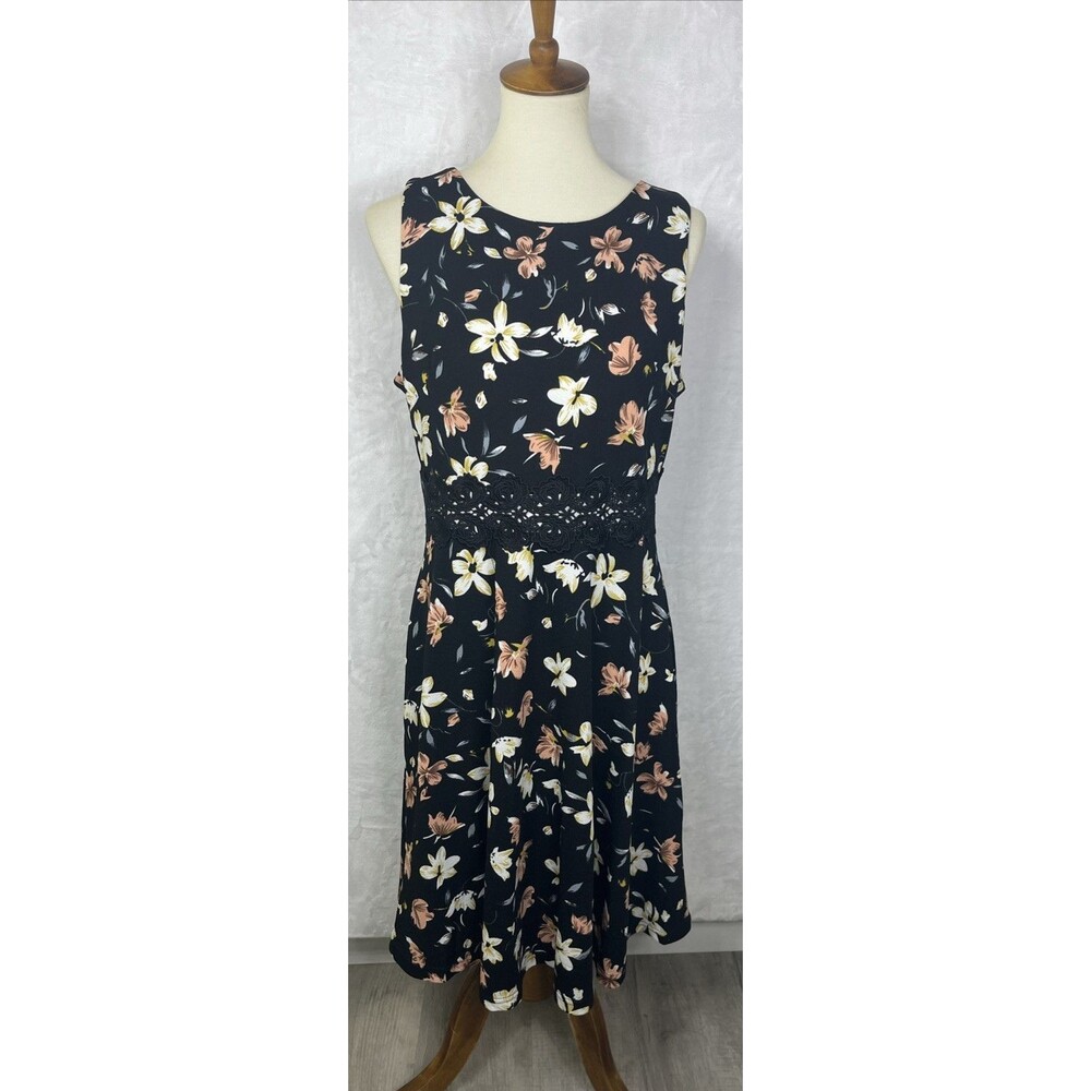 OWIN Fashion New York Women's Dress Sleeveless Black Floral Size XL NEW